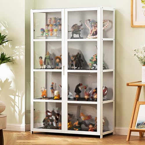 GDSHGS Display Cabinet with Acrylic Doors, Curio and Collectibles Showcase, Floor Standing Acrylic Display Case Dustproof Design for Living Room and Bedroom(White,4 Tier 42cm)