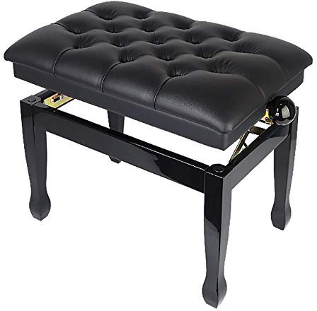 ASumPio Klavierhocker, Höhenverstellbar, Klavierbank, Luxuriöser, Mit Leder Gepolsterter Klavierhocker, Rückenfreier Keyboardhocker, Tragfähigkeit Bis Zu 200 Kg, Lange Lebensdauer,Black