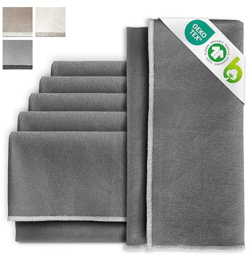 MIQIO® Design Baumwollservietten I 6er Set I 45x45 cm I Stoff-Servietten mit edler Ziernaht I 100% Bio-Baumwolle I GOTS, BCI und Ökotex Zertifiziert I Dunkelgrau