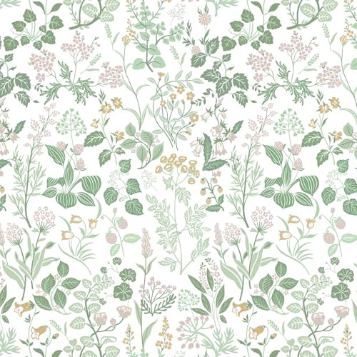 Fiula Carta da parati autoadesiva per mobili, motivo floreale, 44 x 300 cm, pellicola decorativa autoadesiva, bianca, impermeabile, per soggiorno, verde e rosa