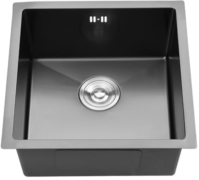 Warmiehomy Fregadero de cocina de acero inoxidable 304 de 44 x 44 x 21 cm, fregadero de cocina de un solo tazón con kit de escurridor, montaje inferior y superior, fregadero de cocina pequeño para