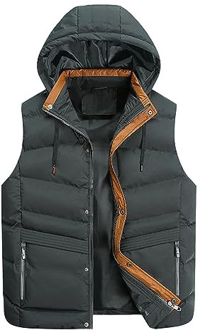 KONG JIMFAN Herren Winterjacke Sale Herren Steppweste Bequem Weste Herren mit Kapuze Laufweste Outdoor Jacke Übergangs Daunenweste Multi Taschened Ärmellos Jacke Daunenweste(Armeegrün,3XL)