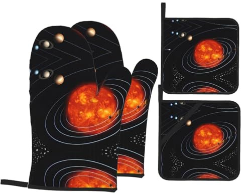 Outer Space Galaxy Solar System Oven Mitts and Pot Holders Sets - Kitchen Heat Resistant Gloves Cooking, Baking, Grilling Insulation
