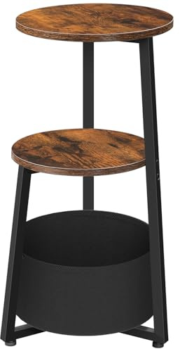 HOOBRO Round Side Table, 3 Tier Bedside Table with Storage Shelves, Accent Small Corner Table Compact Sofa Side Tables for Small Space in Living Room, Bedroom Rustic Brown EBFB169BZ01