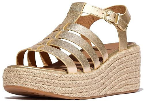 FitFlop Platfforms Espadrille läder fiskare kil sandaler, Platino, 4 UK