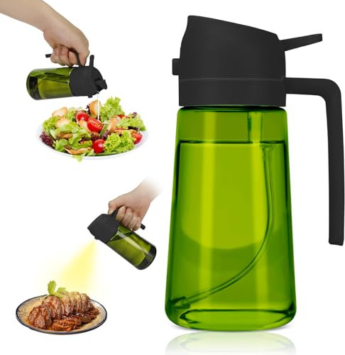 Tapvai 2-in-1 Ölsprüher für Speiseöl,470ml lichtblockierender dunkler Ölsprüher,UV Schutz ölzerstäuber für die Küche,grüne Glasölflaschen,für Zum Kochen Salat, Grillen,Backen Gadget (Schwarz)