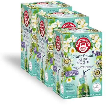 Pompadour, Tisana Fredda FaiBeiSogni, 54 Filtri (3 Confezioni da 18 Filtri), con Camomilla, Lavanda e Melissa, Rilassante e Distensiva, Senza Lattosio, Glutine e Allergeni