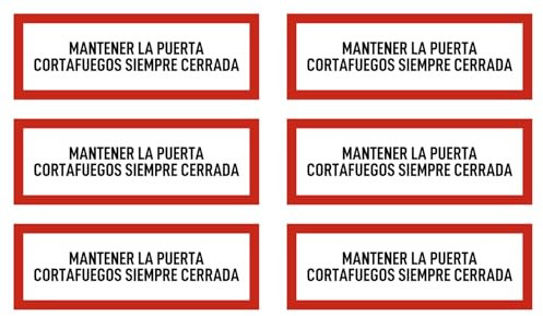 Pegatinas: 52 x 148 mm, 6 unidades – MANTENER LA PUERTA CORTAFUEGOS SIEMPRE CERRADA – Protección contra incendios e instrucciones de uso – DIN 4066 – D1 – Idioma: español