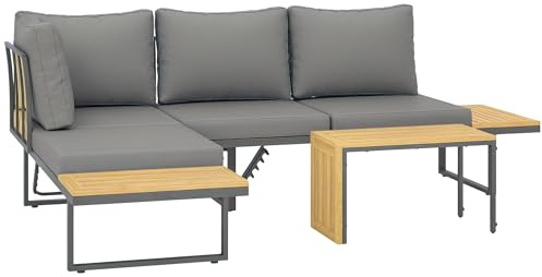 Outsunny Modulares Gartenmöbel-Set für den Außenbereich, 6 Sitzer aus Akazienholz, mit Sofas und Couchtisch, inklusive verstellbarer Rückenlehne und Kissen, Liegestühle für Garten, Terrasse