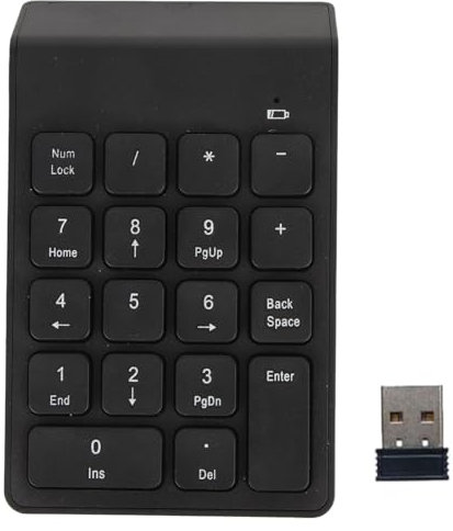 BONKZEBU Numéro sans Fil Pad Récepteur USB Noir, 18 Touches étanche à Cartouche Alimentée à la Batterie Alimentée pour L'ordinateur de Bureau de Jeu, Response Rapide Stable HEUPAD