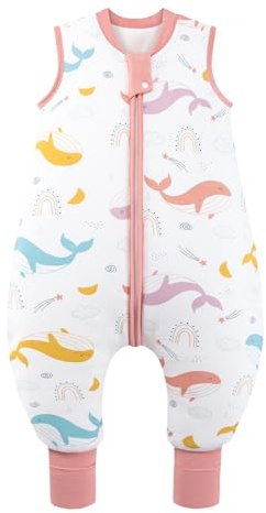 MIKAFEN Baby Schlafsack mit Füßen 2,5 Tog, Größe 90, Höhe 95–105 cm | 100% Baumwolle ärmelloser Kinder winterschlafsack,2-Wege-Reißverschluss, für Frühling, Herbst und Winter nutzbar,Regenbogen