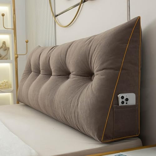 Rückenstützkissen für Bett und Couch, Keil-Lesekissen, Lendenwirbellehne für Kopfteil, 50 cm Höhe, gemütliches Buchkissen, Braun (180 x 50 x 20 cm)