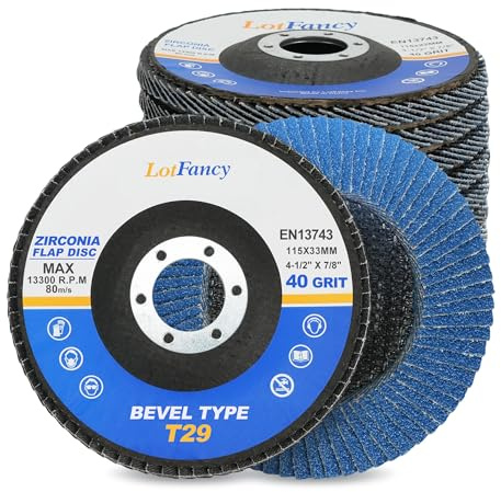 LotFancy Flap Disc 4 1/2” for Angle Grinder, 40 Grit, Bevel Type 29, Premium Zirconia Abrasive Grinding Wheels, 4.5 x 7/8” Flap Sanding Disc for Metal, Stainless Steel, 10-Pack