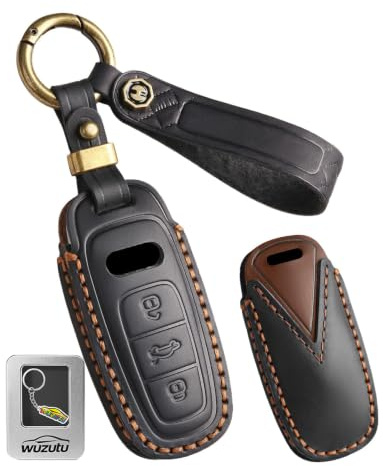 WUZUTU Leder Autoschlüssel Hülle Schlüsselhülle Schlüsseltasche mit Schlüsselanhänger Kompatibel mit Audi Q6 E-Tron Q4 Q8 A3 8Y Hybrid 2024 2023 A6L C8 A7 A8 RS6 S6 RS7 S7 Schlüsselgehäuse A-Schwarz