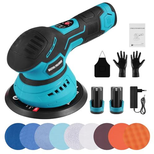 Cordless Car Buffer Polisher 12V, 6'' Car Buffer Polisher Machine, 8 Variable Speed Car Polishers and Buffers Kit with 2 Batteries, 2500-5500RPM Dual Action Polisher for Car Detailing/Polishing/Waxing