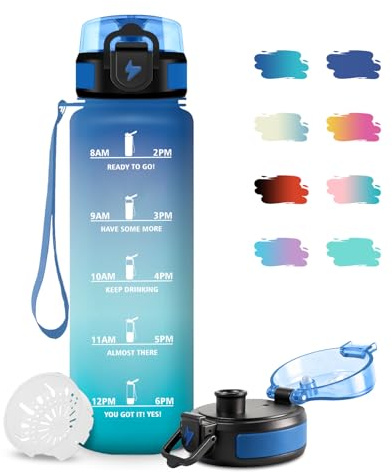 Vattenflaska 500 ml, med filter, vattenflaska för barn med kolsyra, läckagesäker, motiverande vattenflaska med tidsmarkering, vattenflaska för skola, camping, cykling, kontor, löpning