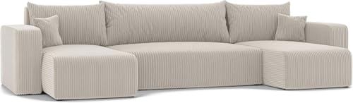 U Form Wohnlandschaft mit Schlaffunktion und Bettkasten 318 x 145 cm | 318 x 145 x 79 cm, Viel Platz, Wohnen und Schlafen, Integrierter Bettkasten