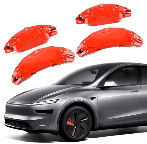Red Brake Caliper Covers Compatible with Tesla Model Y Juniper 2025-2026, 19 20 inch Front and Rear Brake Wheel Hub Brake Caliper Covers 4 Pcs for Model Y Juniper Accessories