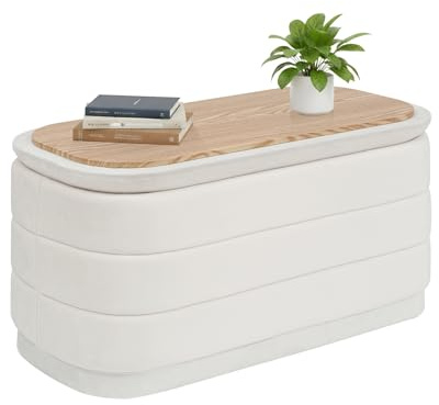 Bonlife Ottoman avec Espace de Rangement,Repose-Pieds Pliable avec Table,Repose-Pieds pour Salon, Chambre à Coucher, Couloir,Velours Crème, 76x38x38cm