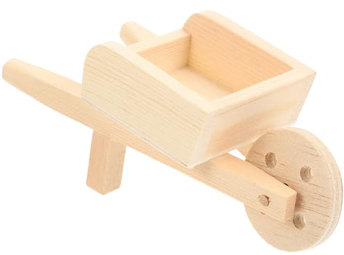 GARIOUANS Miniature Wooden Wheelbarrow Model, Small Garden Cart Decor for Dollhouse, Natural Color Tiny Wheelbarrow for ’ Farm Play and Micro Landscape Display