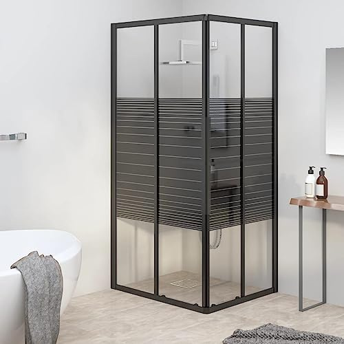 Mokuyary Duschkabin ESG randig 90 x 70 x 180 cm, svart separationsduschvägg för öppet utrymme, badrum