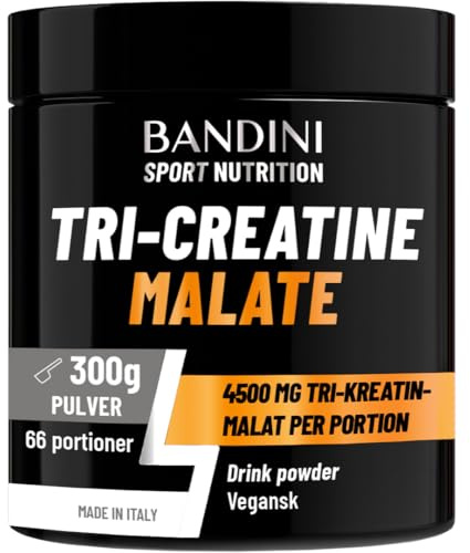 Bandini® Malat TriCreatine Pulver | 4500mg Tri-Creatine Malate Powder | | Inga Tillsatser | Styrka och Konstruktion | Tillägg Kreatin för Idrottare | Förpackning om 300g Pulver, utan smak