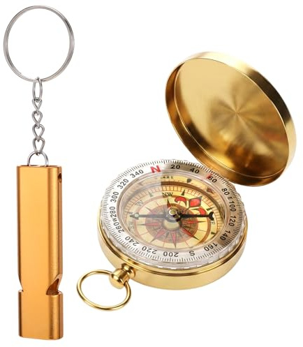Kompass, Kompass Outdoor Mini Compass Golden Set mit Taschenkompass und Dual Pfeife, Wasserdicht Fluoreszierend, Präzise Leicht, für Camping Wandern Orientierung Outdoor Gear