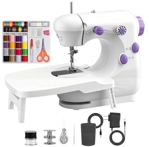 FONCOOD Nähmaschine für Anfänger mit 42 Teilen Zubehör, Tragbare Nähmaschine Kinder Elektrisch mit Dual-Speed, Leicht Tragbar für DIY & Handarbeit - für Kinder & Erwachsene (Lila/Weiß)