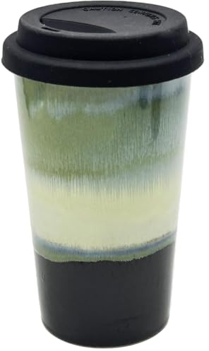 dididudi Ceramic Travel Mug with Lid, 13oz Reusable Coffee Cup,Microwave & Dishwasher Safe Insulated Tumbler for Hot & Cold Drinks,Leakproof Ceramic Travel Office Bottle (Green)