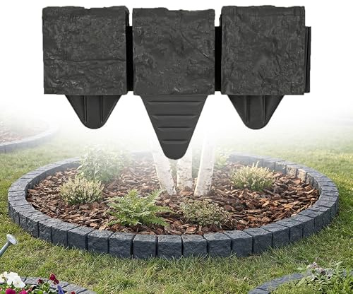 BAKOKI Bordo per prato, effetto granito, 1,2 m, antracite, in plastica, 10 x 10 x 10 cm, per aiuola, recinzione da giardino, recinzione per aiuola, resistente alle intemperie