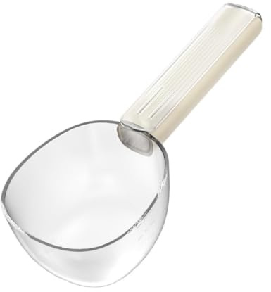 Wswqop Cuchara para de Gato con Cuchara Medidora Y Escala de Medición; Cuchara Medidora para Comida de Gato con Mango Largo Y Clip; Vaso Medidor para, Blanco