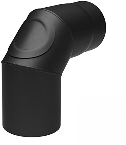 Raik Rauchrohrbogen Ofenrohr 150 mm 90° 3-teilig einseitig gezogen mit integrierter Reinigungsöffnung Schwarz aus Stahl 2 mm Wandstärke temperaturbeständig bis 600 °C für Kamin und Ofenanschluss