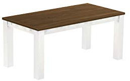 B.R.A.S.I.L.-Möbel Esstisch Rio Classico 180x90 cm Nussbaum Weiß Holz Pinie Massivholz Esszimmertisch Echtholz ausziehbar vorgerichtet für Ansteckplatten