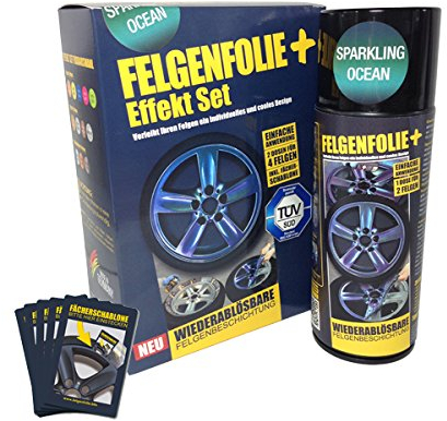 mibenco 71000004 FELGENFOLIE+ Effekt Set, 2 x 400 ml, Sparkling Ocean - Flüssiggummi Spray / Sprühfolie - Neue Chamäleon-Flip-Flop-Farbe und Schutz zum Felgen lackieren