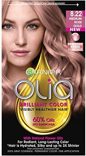 Garnier Olia Ammonia-Free Brilliant Color Oil-Rich Permanent Hair Color, 8.22 Medium Rose Gold (Pack of 1) Pink Hair Dye (Packaging May Vary)