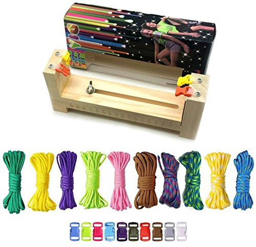 HONGCI Jig Bracelet Maker Set-10 Side Release Plastic Buckles and 10 Parachute Cords,Wristband Maker,Paracord Braiding Solid Wood Knit Weaving DIY Manual Braiding Kit