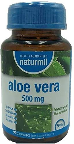 NATURMIL Aloe Vera 500 mg limpieza de colon, pack de (2 X 90) 180 comprimidos, para desintoxicar el organismo, para consumo diario, contra el estreñimiento limpiando los intestinos, efecto DETOX