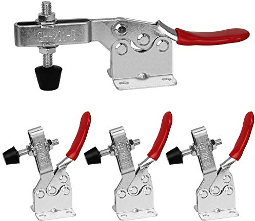 Favengo 4 Stück Kniehebelspanner Schnellspanner GH-201B 90Kg/198Lbs Fassungsvermögen Horizontal Toggle Clamp Haltekraft Waagrechtspanner Anti-Rutsch Knebelklemme Handwerkzeuge für Schweißen