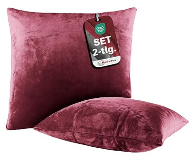 BaSaTex Plüsch Kissenbezug, 2er Pack, 50x50 cm, Bordeaux | Winter Plüsch, Kuschelig Weich, Öko_Tex Zertifiziert, Cashmere-Touch