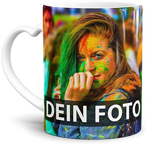 Tasse selbst individuell gestalten/Personalisierbar mit eigenem Foto bedrucken/Fototasse/Motivtasse/Werbetasse/Firmentasse mit Logo/Valentin Tasse mit Herzhenkel - XXL Druck