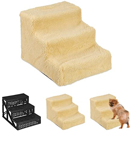 Relaxdays Scaletta a 3 Gradini, per Cani Piccoli & Grandi, Letto & Divano Fodera in Tessuto, Interni, 30x35x45 cm, Beige