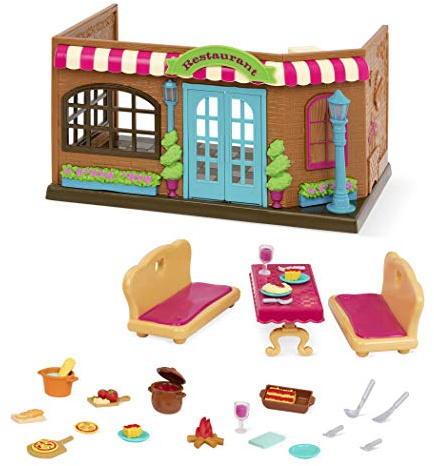 Li’l Woodzeez Pass-The-Pasta Restaurant-Spielset mit Tisch und Bänken | 31-teiliges Restaurant-Spielset mit Tisch, 2 Bänken, Pizza, Pasta und Küchenzubehör für Figuren-Rollenspiele, 3+ Jahre