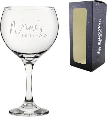 Personalised Gin Glass 640ml - Engraved Balloon Gin & Tonic Glass with Custom Name - Large Stemmed Copa Style - Gift for Birthdays, Weddings & Special Occasions - Gift Box Included, Dishwasher-Safe