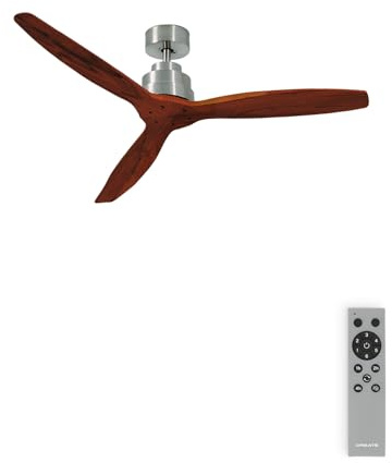 CREATE / WINDSTYLANCE NATURAL WOOD/Ventilador de techo níquel aspas madera oscura con mando/ 40W, Silencioso, Ø132 cm, 6 velocidades, temporizador, verano-invierno, doble altura