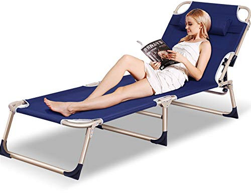 FUFU Deckchairs Liegestuhl, Klappbett Verstellbarer Liegestuhl Begleitbett Tragbares Feldbett Geeignet für schwere Personen 190x63x30cm Klappbar (Color : Blue)