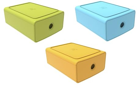 Exacompta - Art.-Nr. 315909D – Karton mit 3 Ordnungsmodulen Tiny Box 1 Schublade Pop N'Co stapelbar – Außenmaße: Tiefe 19 x Breite 26,5 x Höhe 10 cm – sortiert