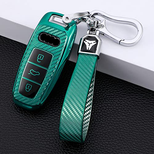 ontto Autoschlüssel Hülle Passt für Audi A3 A6 A7 A8 A8L Q8 E-Tron Q5 Q8 C8 D5 RS6 RS7 S3 S6 SQ7 SQ8 Autofernbedienung Cover TPU Schlüsselhülle Schlüsselanhänger Schlüsselschutz Schlüsselbox-Grün