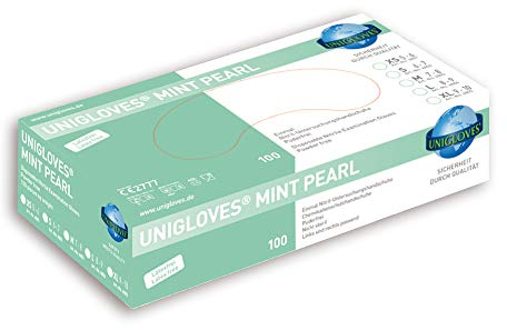 ASKON Nitrilhandschuhe mint - Unigloves Mint Pearl - puderfrei - Einweghandschuhe - Medizin- und Lebensmittelzulassung - Einmalhandschuhe (L (8-9))