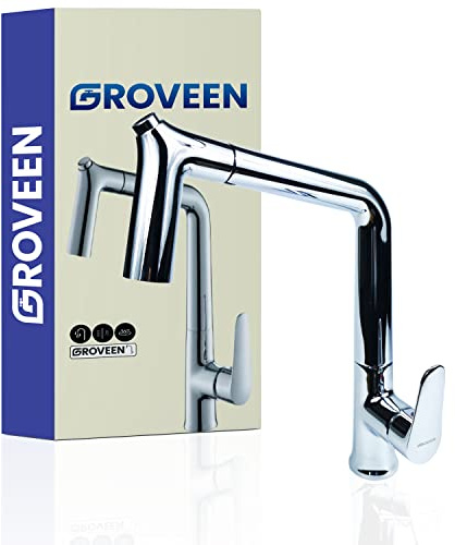 GROVEEN® Wasserhahn Küche ausziehbar | Küchenarmatur mit Brause – Armatur Waschbecken 360° Schwenkbar, Einhebel Hochdruck Spültischarmatur, Mischbatterie, Küchenhahn