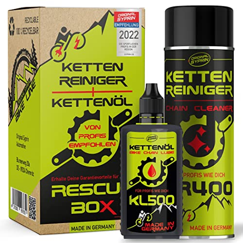 Original Syprin Fahrrad Kettenöl+Fahrrad Kettenreiniger - Premium Antriebsreiniger für Mountainbike, E-Bike & Rennrad - Hochwertiger Fahrradkettenöl & Reiniger - Made in Germany - Set